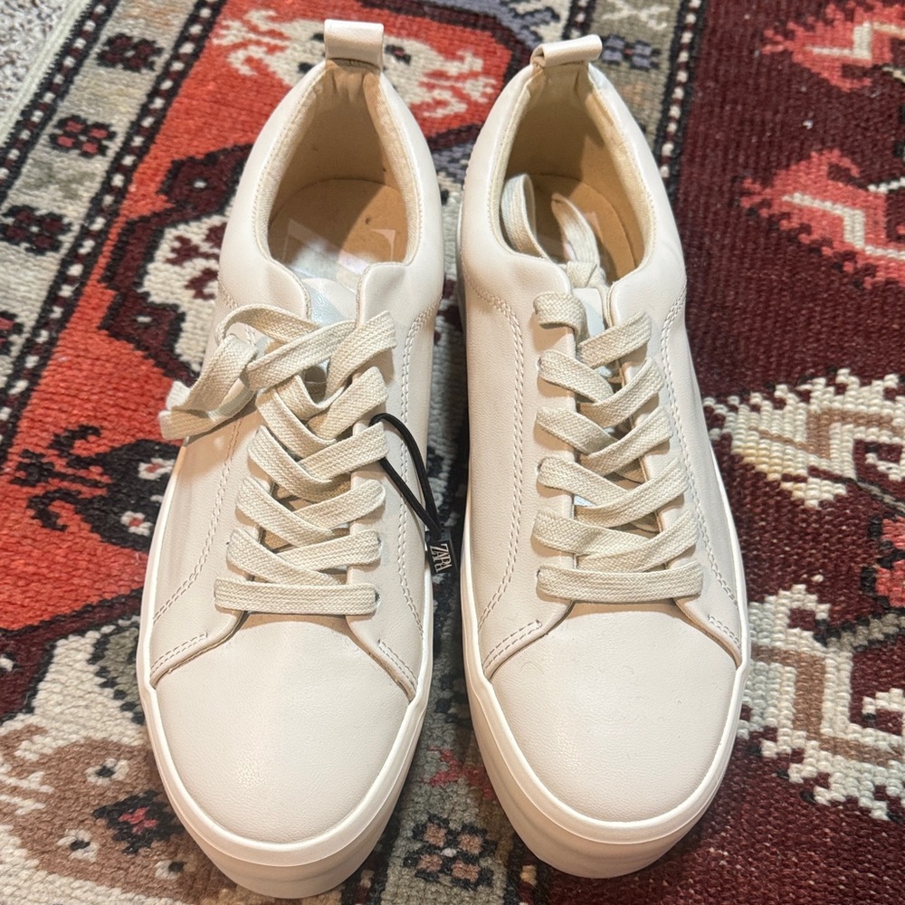 Zara Off-White Lace-Up Sneakers